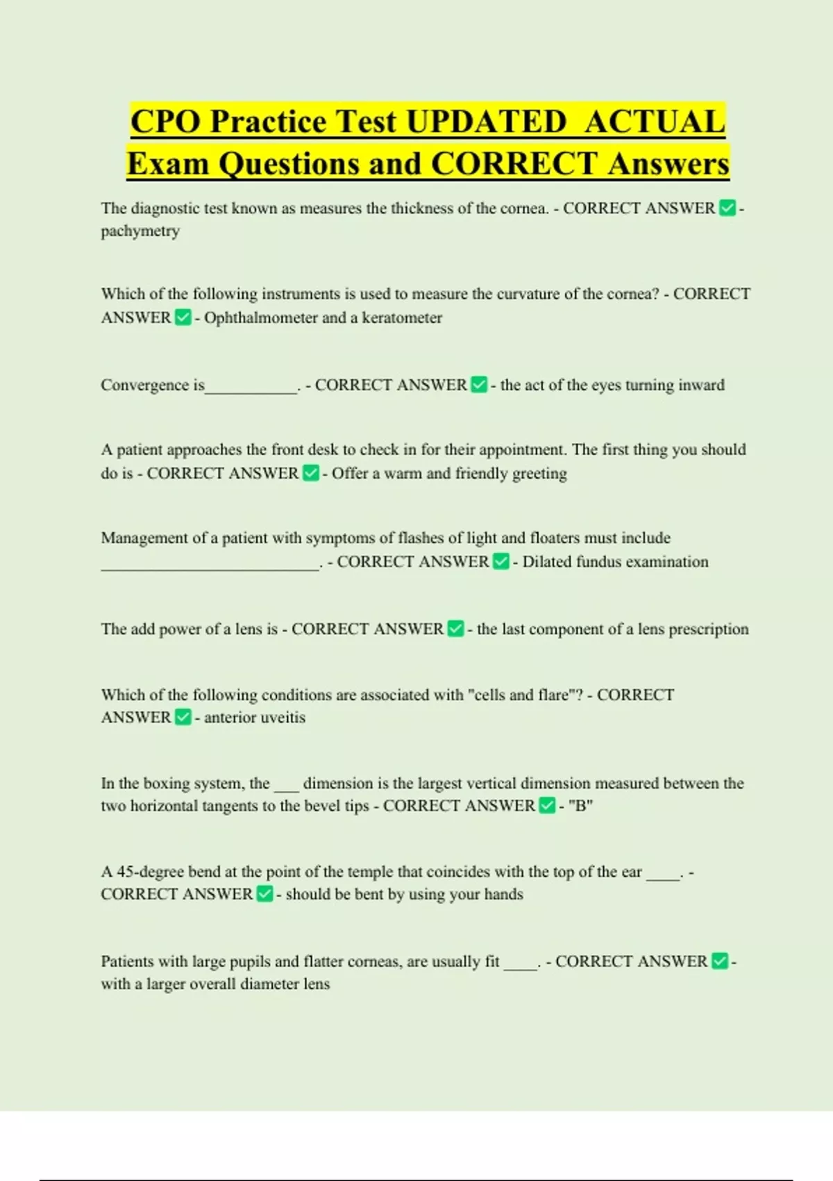 CPO Practice Test UPDATED ACTUAL Exam Questions and CORRECT Answers ...