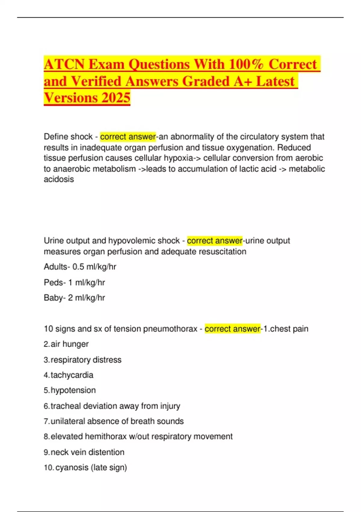 ATCN Exam Questions With 100% Correct and Verified Answers Graded A+ ...