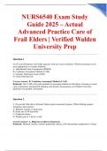 NURS6540 Exam Study Guide 2025 &ndash; Actual Advanced Practice Care of Frail Elders &vert; Verified Walden University Prep