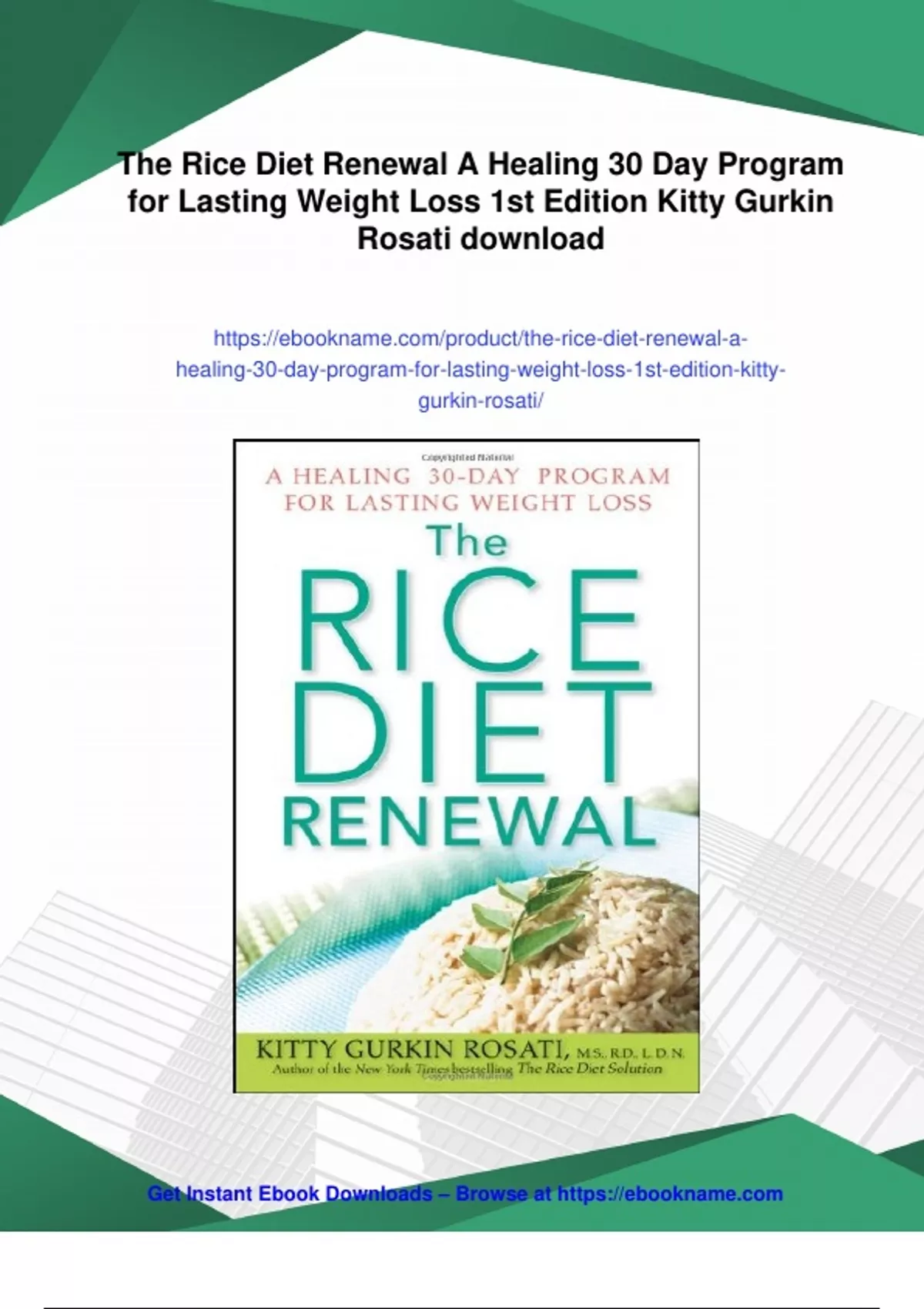 The Rice Diet Summary The Rice Diet Renewal A Healing 30 Day Program for Lasting ...