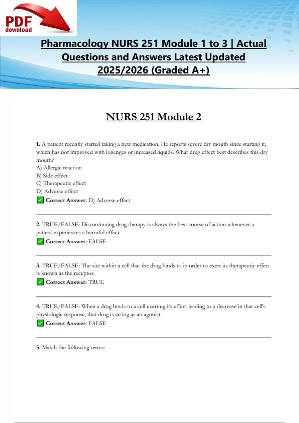 Pharmacology NURS 251 Module 1 to 3 | Actual Questions and Answers ...