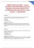 NR605 Final Exam 2025 &ndash; Actual Psychiatric-Mental Health Across the Lifespan I Practicum &lpar;Weeks 5&ndash;8&rpar; &vert; Verified Questions and 100&percnt; Correct Answers &ndash; Chamberlain