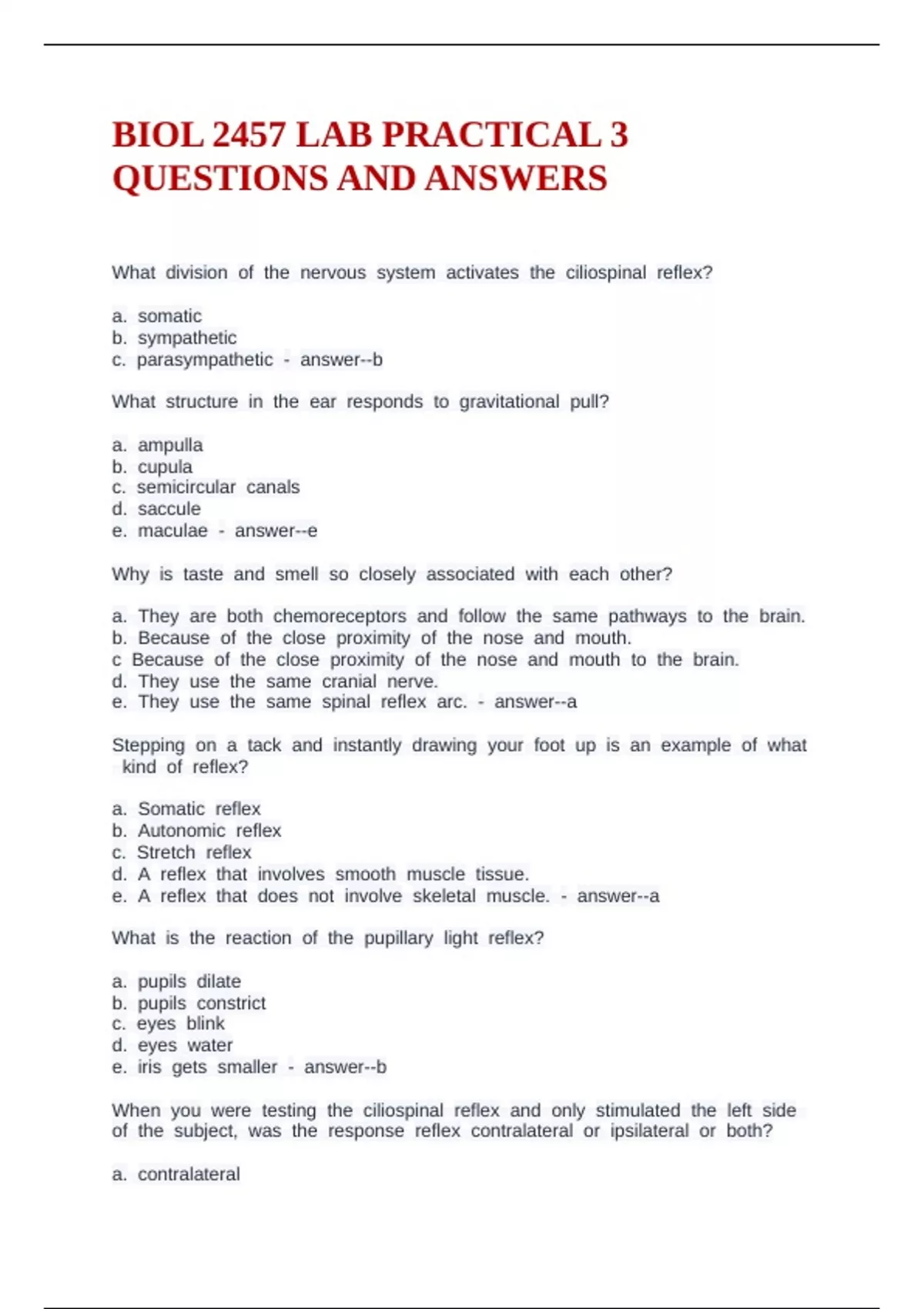 BIOL 2457 LAB PRACTICAL 3 QUESTIONS AND ANSWERS - BIOL 2457 - Stuvia US