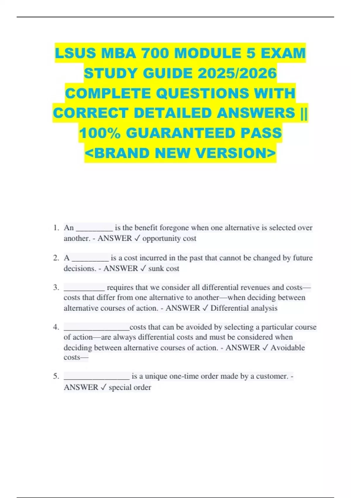 Gam495 Module 8 LSUS MBA 700 MODULE 5 EXAM STUDY GUIDE 2025/2026 COMPLETE QUESTIONS ...