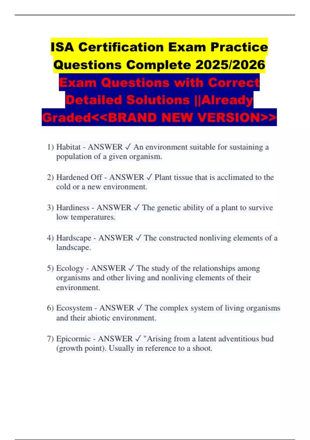 ISA Certification Exam Practice Questions Complete 2025/2026 Exam Questions with Correct ...