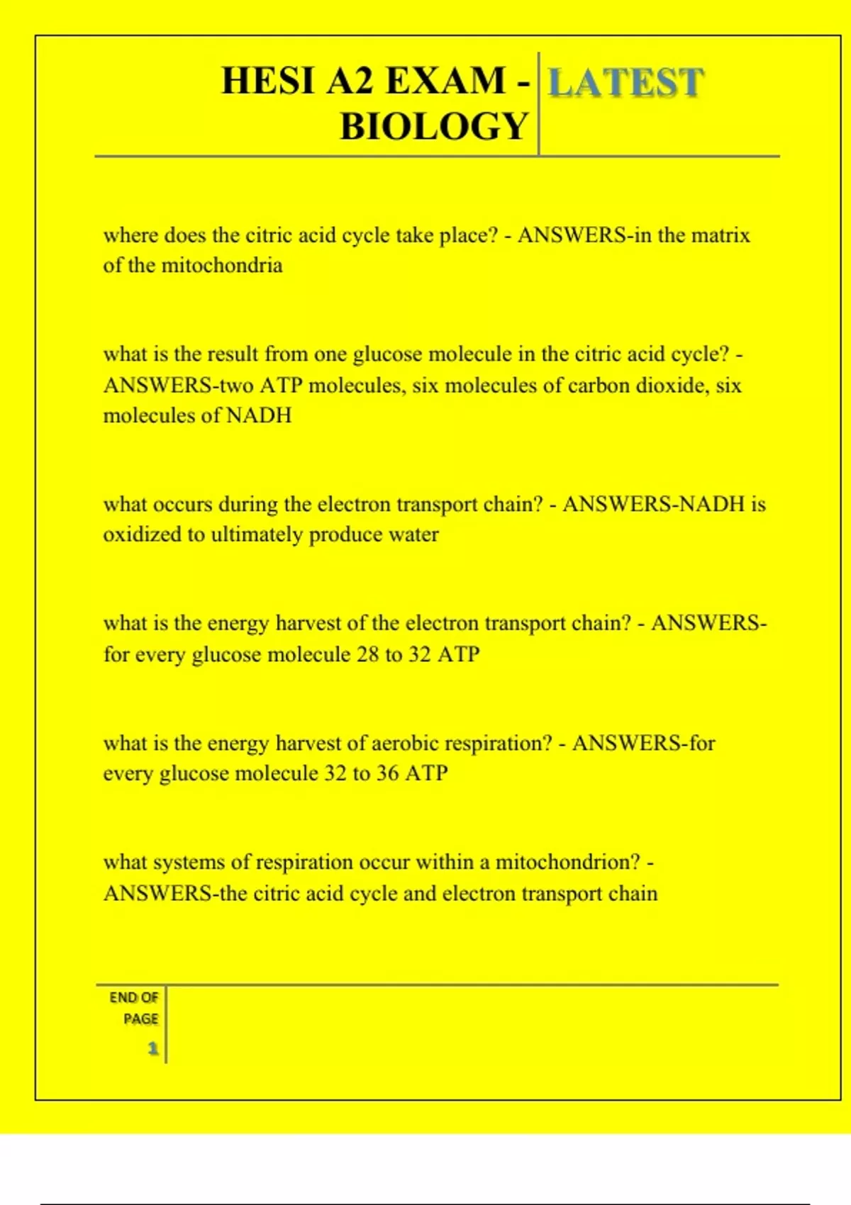 HESI A2 EXAM - BIOLOGY QUESTIONS AND ANSWERS 2025 - HESI A2 - BIOLOGY ...