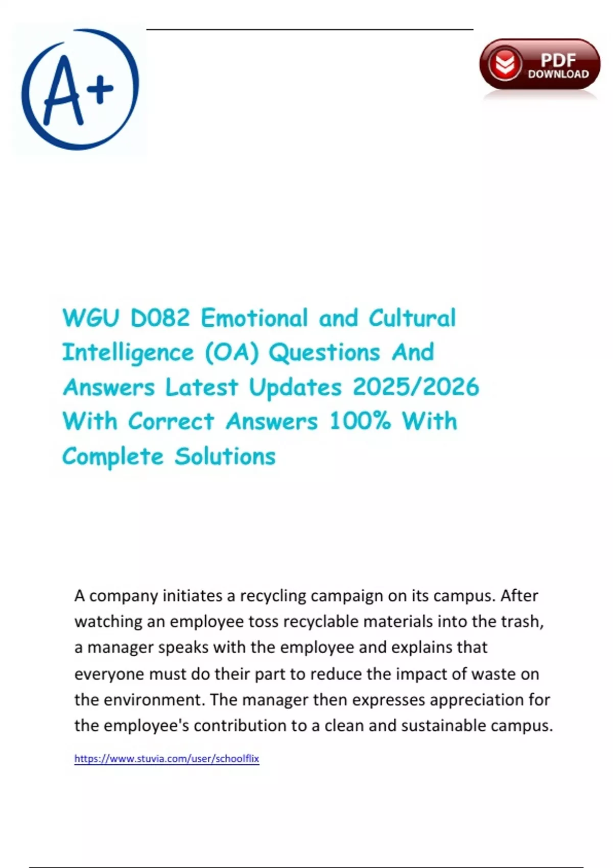 Task 2 Wgu D082 Assignment.pdf WGU D082 Emotional and Cultural Intelligence (OA) Questions And Answers ...
