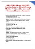 NUR2459 Final Exam 2024&sol;2025 &ndash; Mental & Behavioral Health Nursing &lpar;Modules 7&ndash;10&rpar; &vert; Verified Answers for Guaranteed Success &vert; Rasmussen