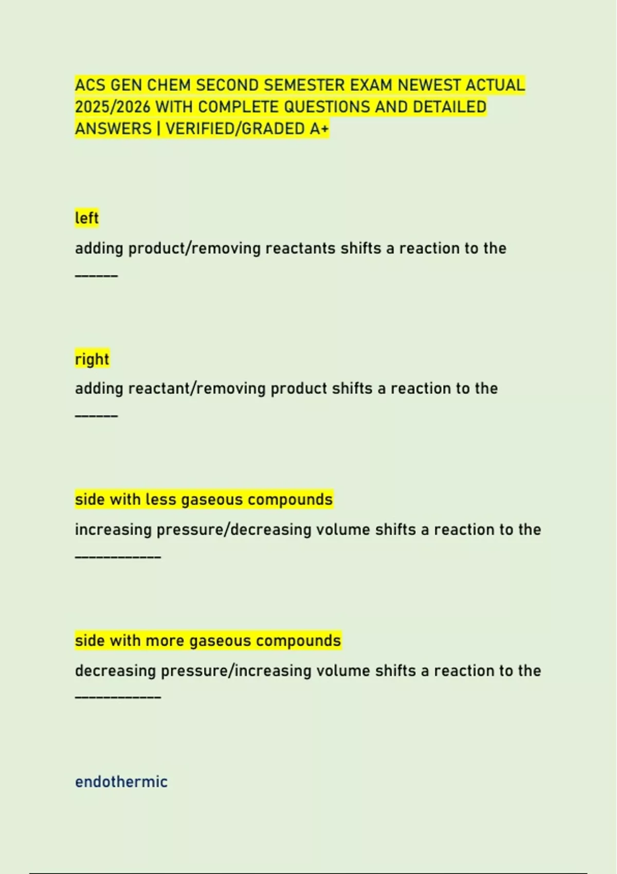 ACS GEN CHEM SECOND SEMESTER EXAM NEWEST ACTUAL 2025/2026 WITH COMPLETE ...