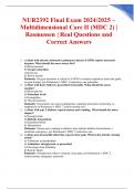 NUR2392 Final Exam 2024&sol;2025 &ndash; Multidimensional Care II &lpar;MDC 2&rpar; &vert; Rasmussen &vert; Real Questions and Correct Answers