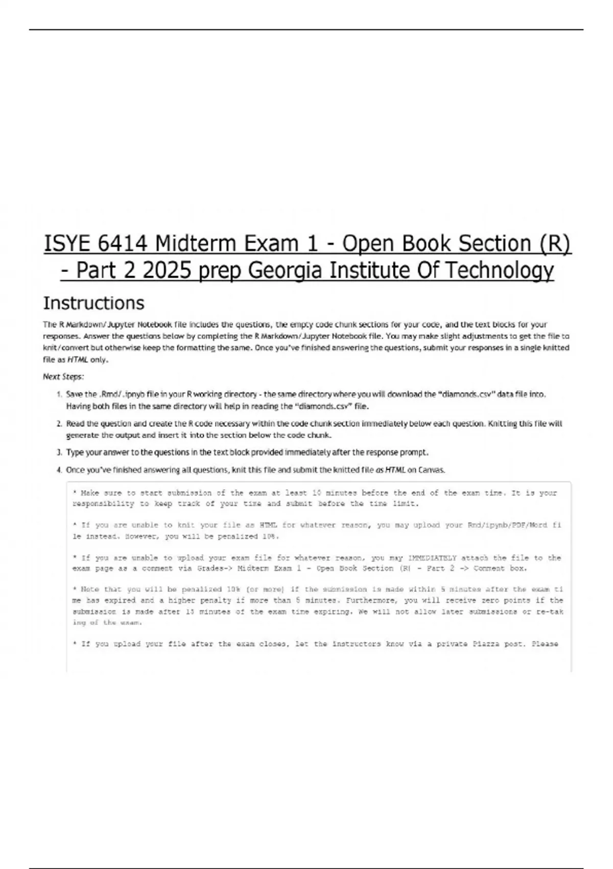 ISYE 6414 Midterm Exam 1 - Open Book Section (R) - Part 2 2025 prep ...