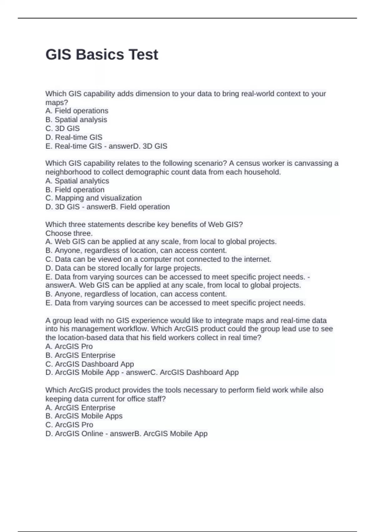 GIS Basics Test Questions with Solutions - GIS - Stuvia US