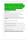 Mastery Exam ACCURATE TESTED  VERSIONS OF THE EXAM FROM 2025  TO 2026 &vert; ACCURATE AND VERIFIED  ANSWERS &vert; NEXT GEN FORMAT &vert;  GUARANTEED PASS  