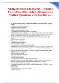 NUR2214 Quiz 2 2024&sol;2025 &ndash; Nursing Care of the Older Adult &vert; Rasmussen &vert; Verified Questions with Full Review