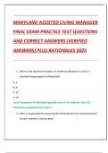 MARYLAND ASSISTED LIVING MANAGER  FINAL EXAM PRACTICE TEST QUESTIONS  AND CORRECT ANSWERS &lpar;VERIFIED  ANSWERS&rpar; PLUS RATIONALES 2025