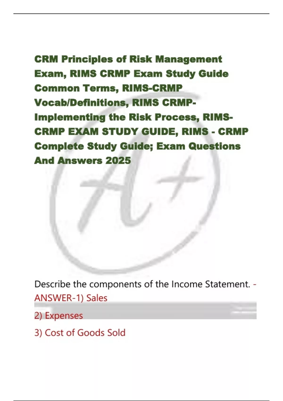 CRM Principles of Risk Management Exam, RIMS CRMP Exam Study Guide ...