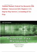 Solution Manual for Federal Tax Research &lpar;13th Edition&rpar; by Roby Sawyer & Steven Gill &vert; Complete Chapter Solution