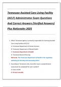 Tennessee Assisted Care Living Facility  &lpar;ACLF&rpar; Administrator Exam Questions  And Correct Answers &lpar;Verified Answers&rpar;  Plus Rationales 2025