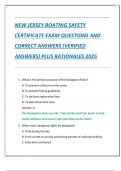 NEW JERSEY BOATING SAFETY  CERTIFICATE EXAM QUESTIONS AND  CORRECT ANSWERS &lpar;VERIFIED  ANSWERS&rpar; PLUS RATIONALES 2025