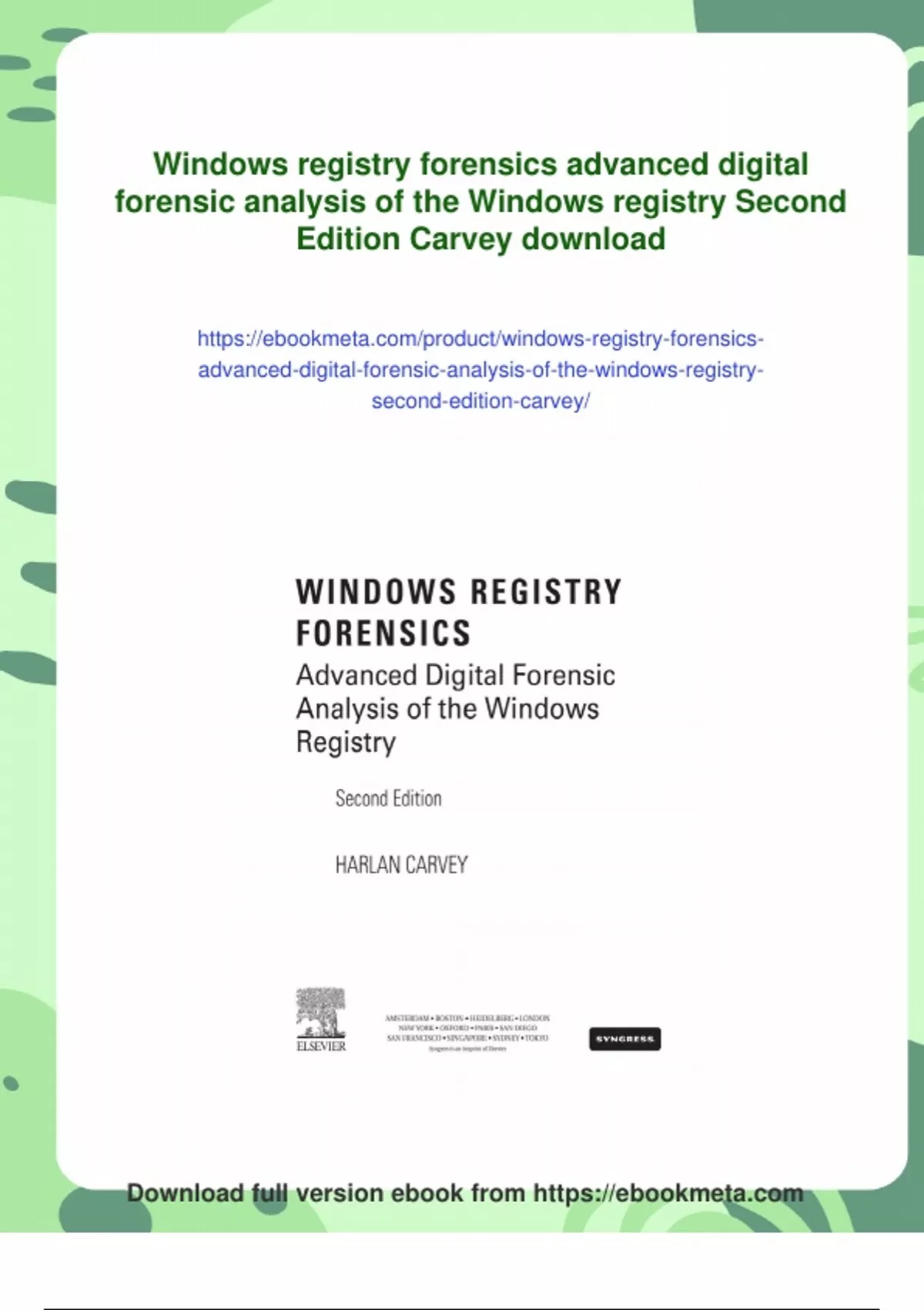 Summary Windows registry forensics advanced digital forensic analysis ...