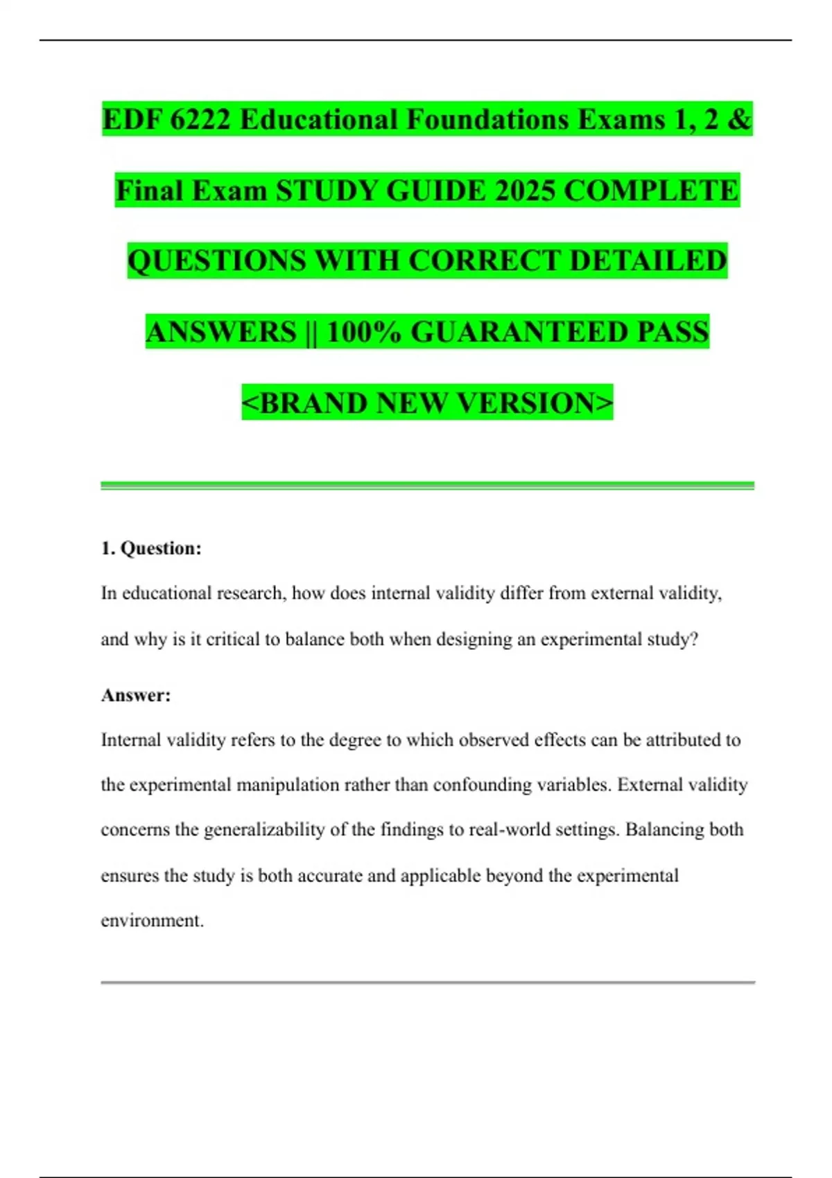 EDF 6222 Educational Foundations Exams 1, 2 & Final Exam STUDY GUIDE ...
