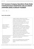 CIC Insurance Company Operations Study Guide COMPLETE EXAM QUESTIONS AND ACCURATE ANSWERS &lpar;2025&rpar; &vert;ALREADY PASSED&excl;&excl;