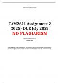 TAM2601 Assignment 2 &lpar;COMPLETE ANSWERS&rpar; 2025 - DUE July 2025 Course &bull;&Tab;Teacher as manager &lpar;TAM2601&rpar;