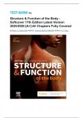 TEST BANK for Structure & Function of the Body - Softcover 17th Edition Latest Version 2025&sol;2026 &lbrack;A&plus;&rsqb; All Chapters Fully Covered by Kevin T&period; Patton PhD&comma; Frank B&period; Bell DC MSHAPI&comma; & 2 more