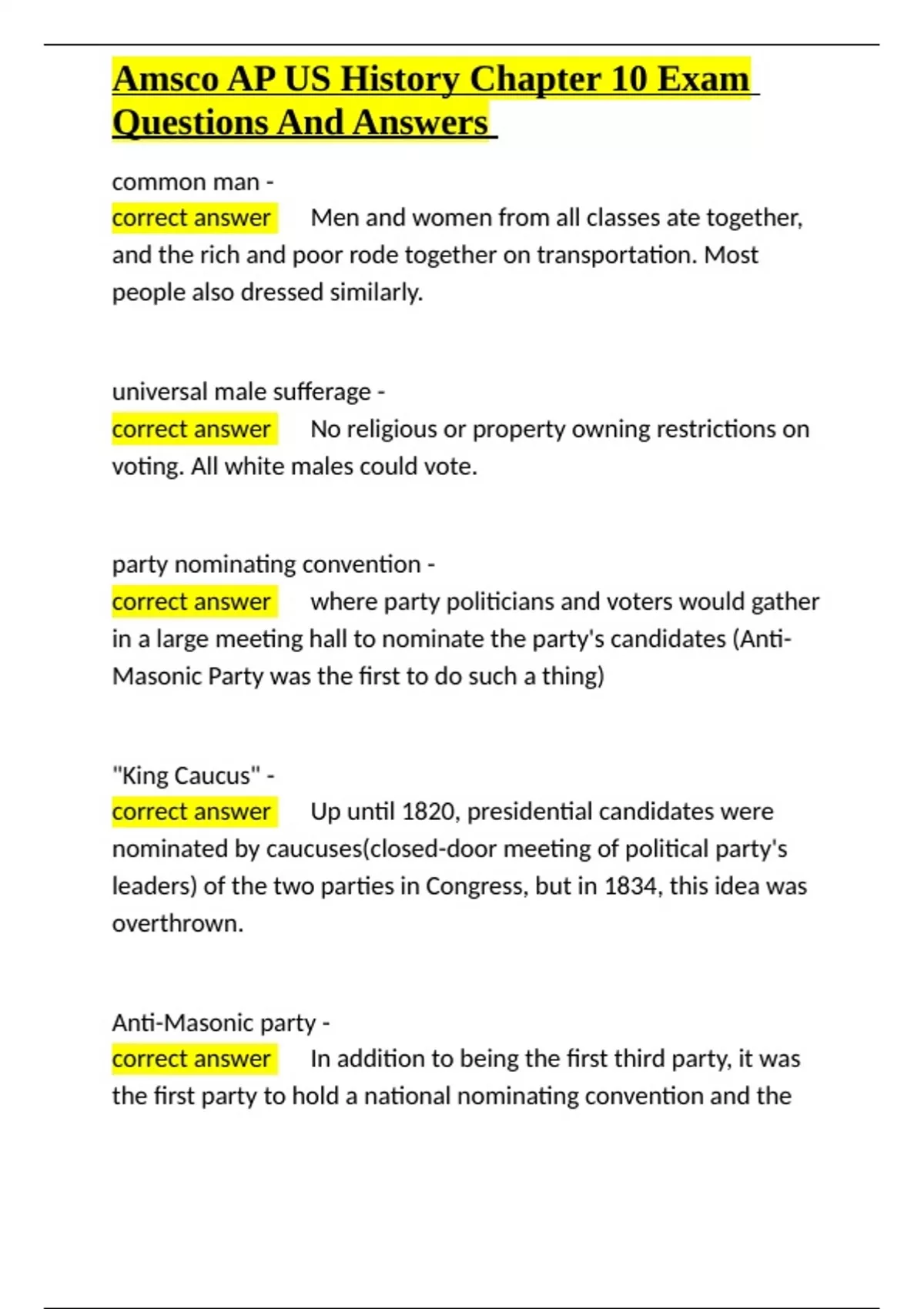 Amsco AP US History Chapter 10 Exam Questions And Answers.docx - APUSH ...