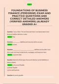 FOUNDATIONS OF BUSINESS  FINANCE &lpar;PEREGRINE&rpar; EXAM AND  PRACTICE QUESTIONS AND  CORRECT DETAILED ANSWERS  &lpar;VERIFIED ANSWERS&rpar; &vert;ALREADY  GRADED A&plus; 