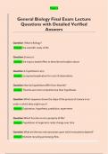 General Biology Final Exam Lecture  Questions with Detailed Verified  Answers