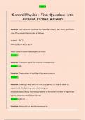 General Physics 1 Final Questions with  Detailed Verified Answers