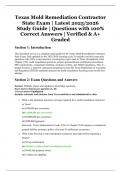 Texas Mold Remediation Contractor State Exam &ndash; Latest 2025&sol;2026 Study Guide &ndash; Questions with 100&percnt; Correct Answers &ndash; Verified & A&plus; Graded