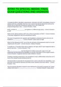 INTRO TO SPECIAL NEEDS FINAL EXAM QUESTIONS AND ANSWERS