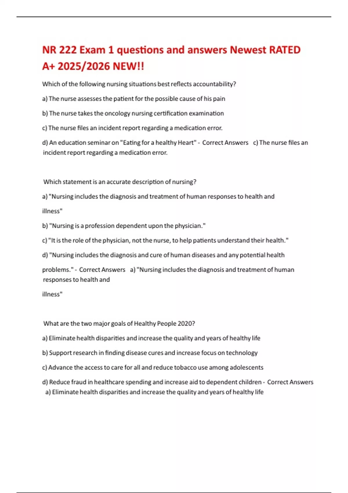 NR 222 Exam 1 questions and answers Newest RATED A+ 2025/2026 NEW ...