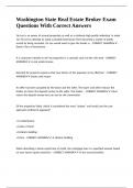 Washington State Real Estate Broker Exam Questions With Correct Answers 