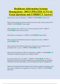 Healthcare Information Systems  Management - D033 UPDATED ACTUAL  Exam Questions and CORRECT Answers