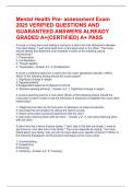 Mental Health Pre- assessment Exam 2025 VERIFIED QUESTIONS AND GUARANTEED ANSWERS ALREADY GRADED A&plus;&lpar;CERTIFIED&rpar; A&plus; PASS