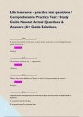 Life insurance - practice test questions &sol; Comprehensive Practice Test &sol; Study Guide Newest Actual Questions & Answers &lpar;A&plus; Guide Solutions&period; e