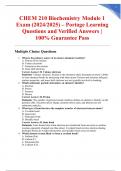 CHEM 210 Biochemistry Module 1 Exam &lpar;2024&sol;2025&rpar; &ndash; Portage Learning Questions and Verified Answers &vert; 100&percnt; Guarantee Pass