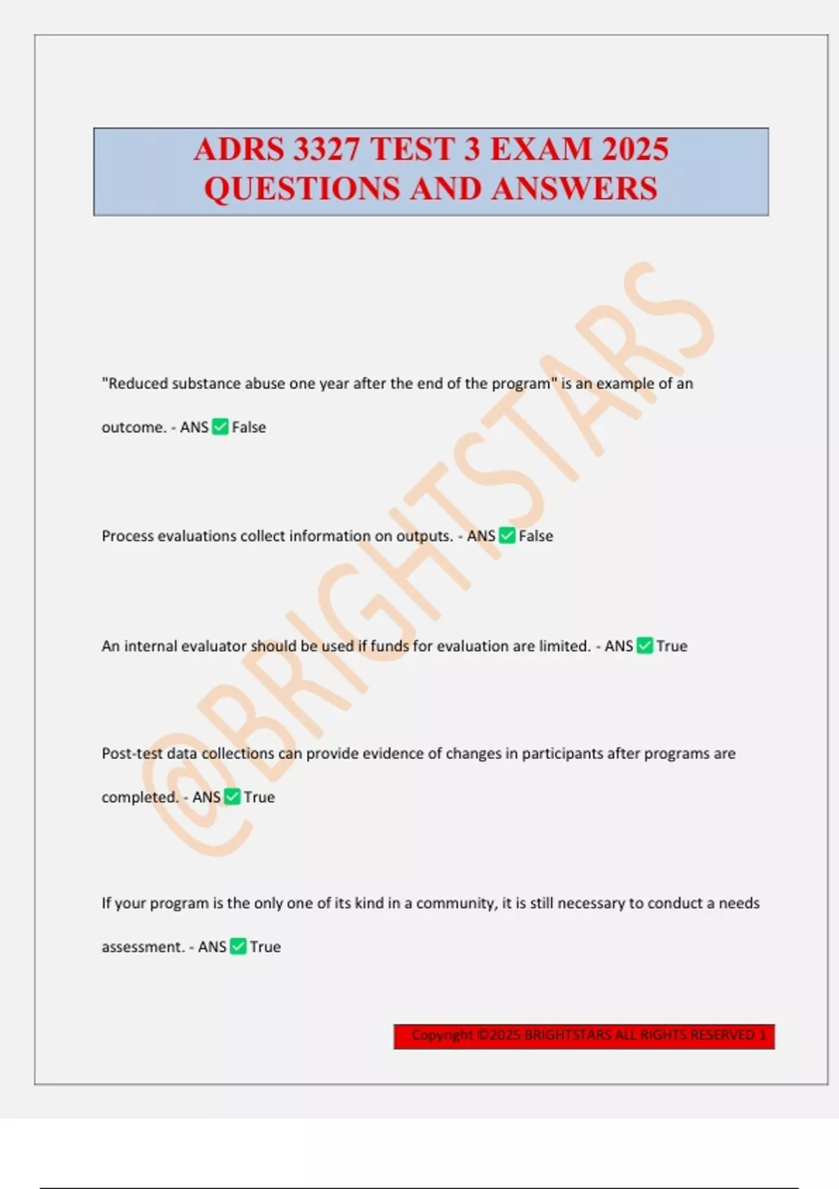 ADRS 3327 TEST 3 EXAM 2025 QUESTIONS AND ANSWERS - ADRS 3327 - Stuvia US