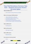 Texas Mold Remediation Contractor State Exam Latest &lpar;This is a study guide for the Texas Mold State Exam&period; Contains&rpar; Questions With 100&percnt; Correct Answers&period;