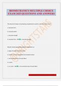 BIOMECHANICS MULTIPLE CHOICE EXAM 2025 QUESTIONS AND ANSWERS