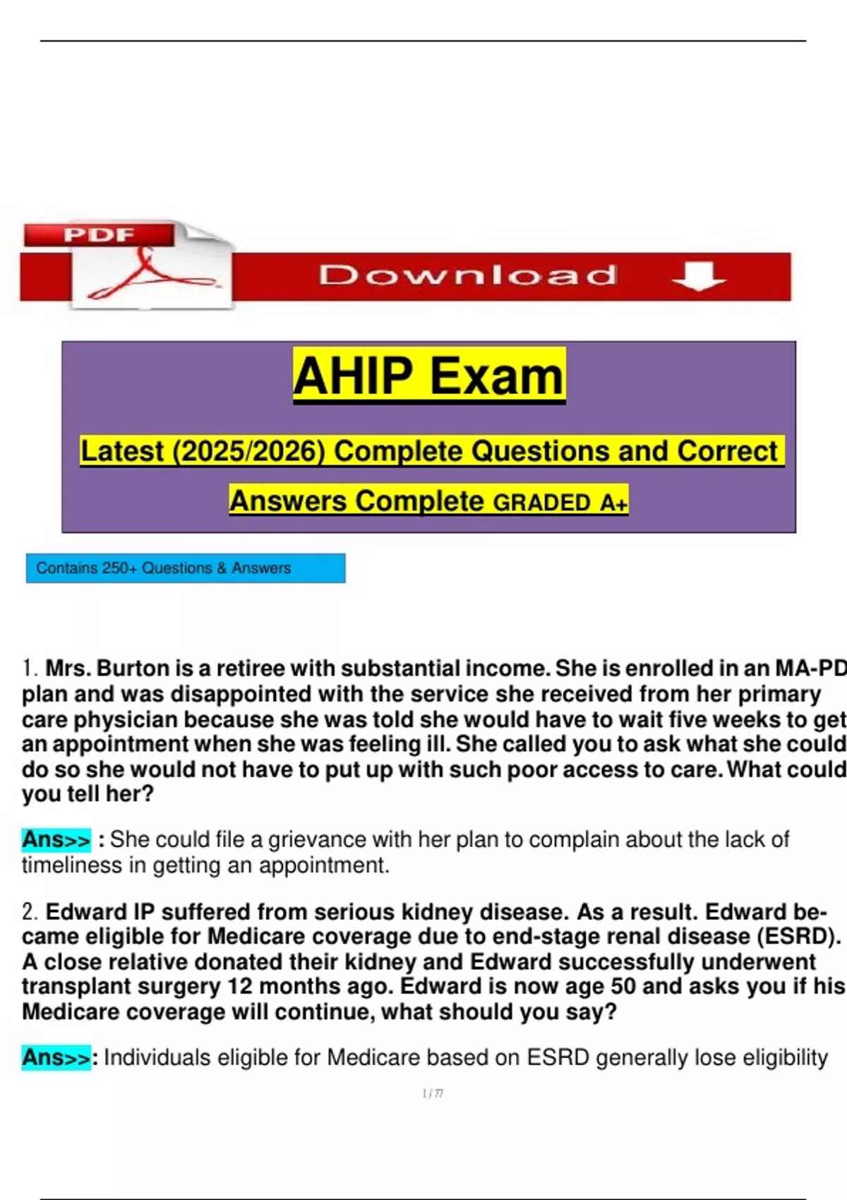 AHIP Exam Latest (2025/2026) Complete Questions and Correct Answers ...
