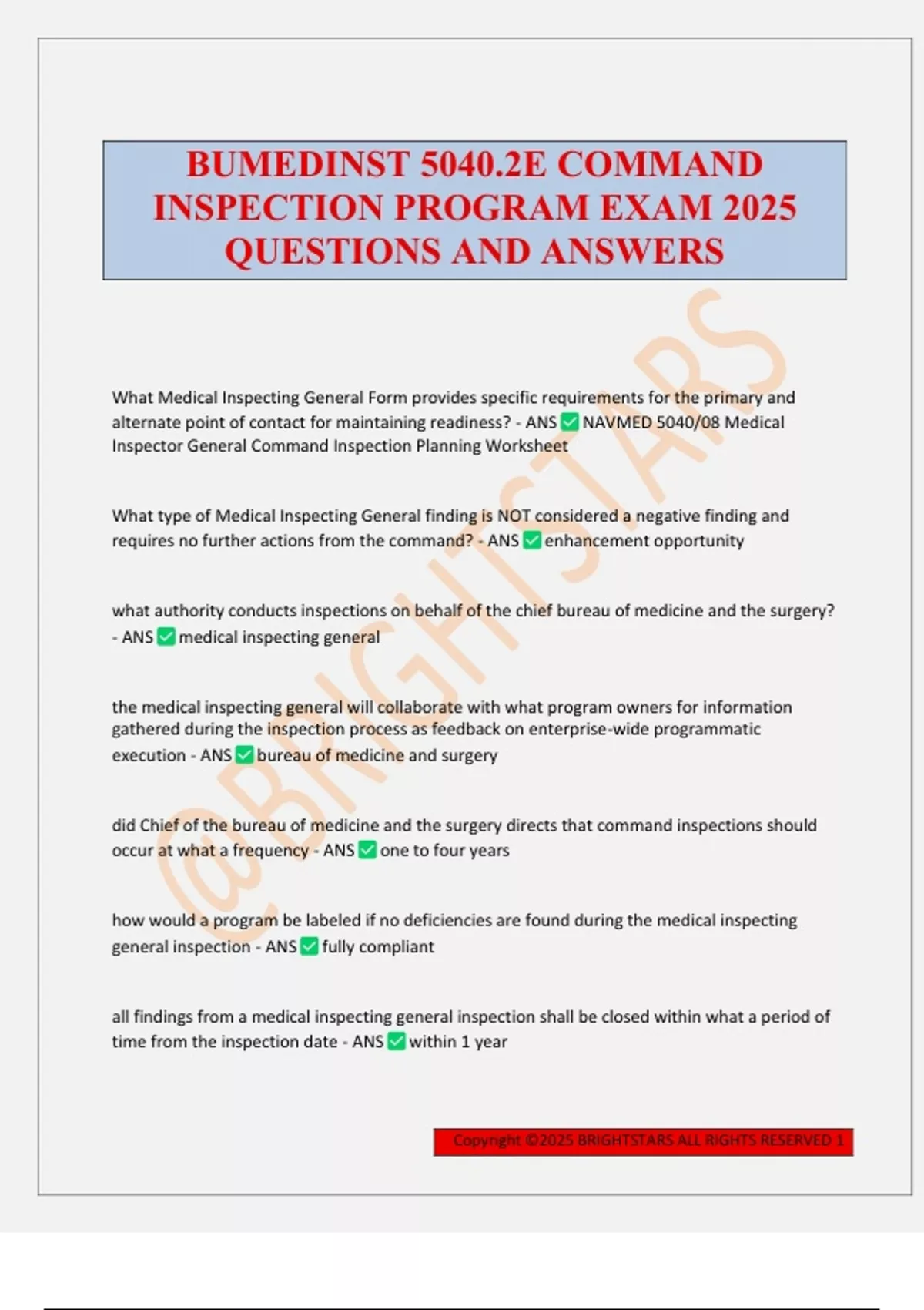Command Inspection Program BUMEDINST 5040.2E COMMAND INSPECTION PROGRAM EXAM 2025 QUESTIONS AND ...