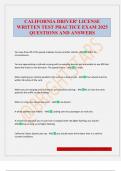 CALIFORNIA DRIVER' LICENSE WRITTEN TEST PRACTICE EXAM 2025 QUESTIONS AND ANSWERS