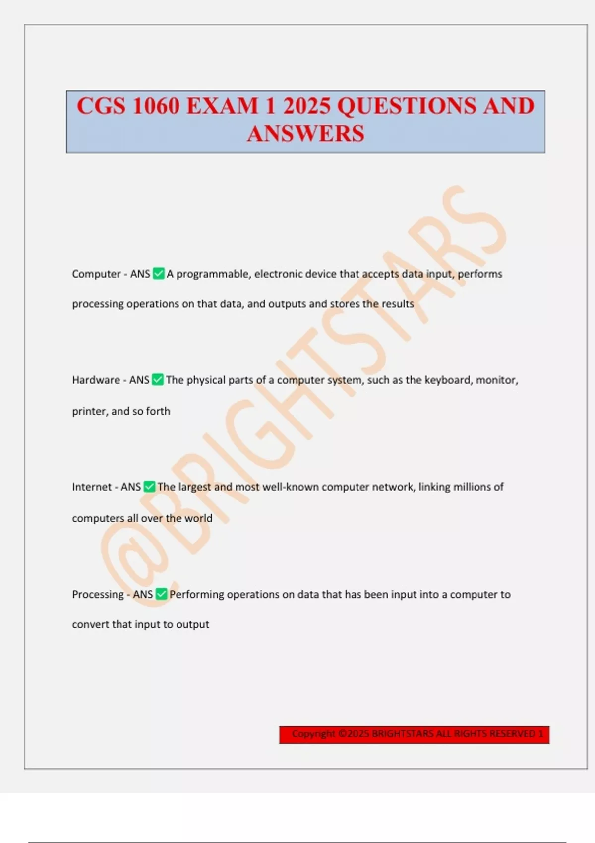 CGS 1060 EXAM 1 2025 QUESTIONS AND ANSWERS - CGS 1060 - Stuvia US