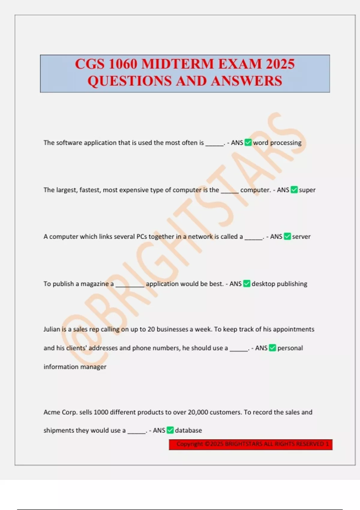 CGS 1060 MIDTERM EXAM 2025 QUESTIONS AND ANSWERS - CGS 1060 - Stuvia US