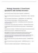 Biology Semester 1 Final Exam Questions with Verified Answers