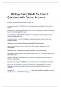 Biology Study Guide for Exam 1 Questions with Correct Answers